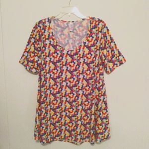 LULAROE - Women's  Large, long  top, red/blue